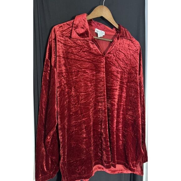 by‎ design Woman Vintage Velvet Collar Tunic Plus 3x Red Vamp Goth Long Sleeve - Picture 1 of 5